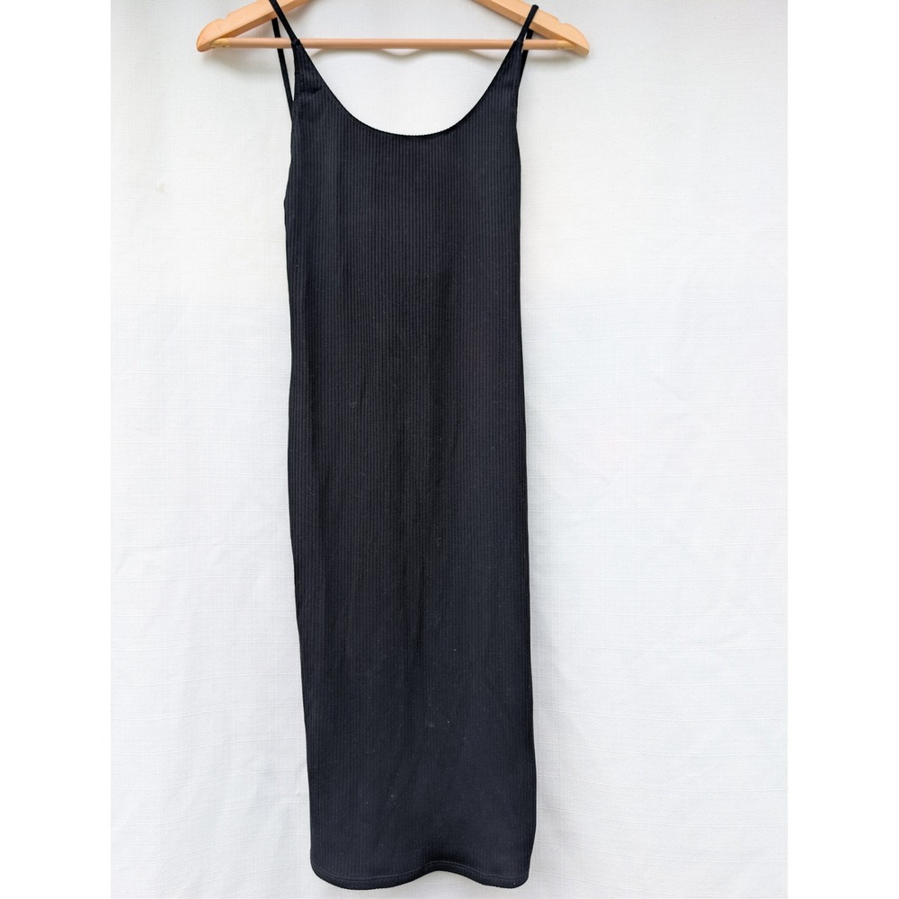 REFORMATION Ribbed Open Back Dress Womens XS Black‎ Model Off Duty Minimalist